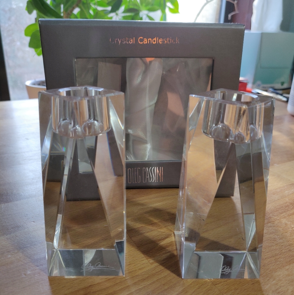 Oleg Cassini 4" crystal candlestick holders